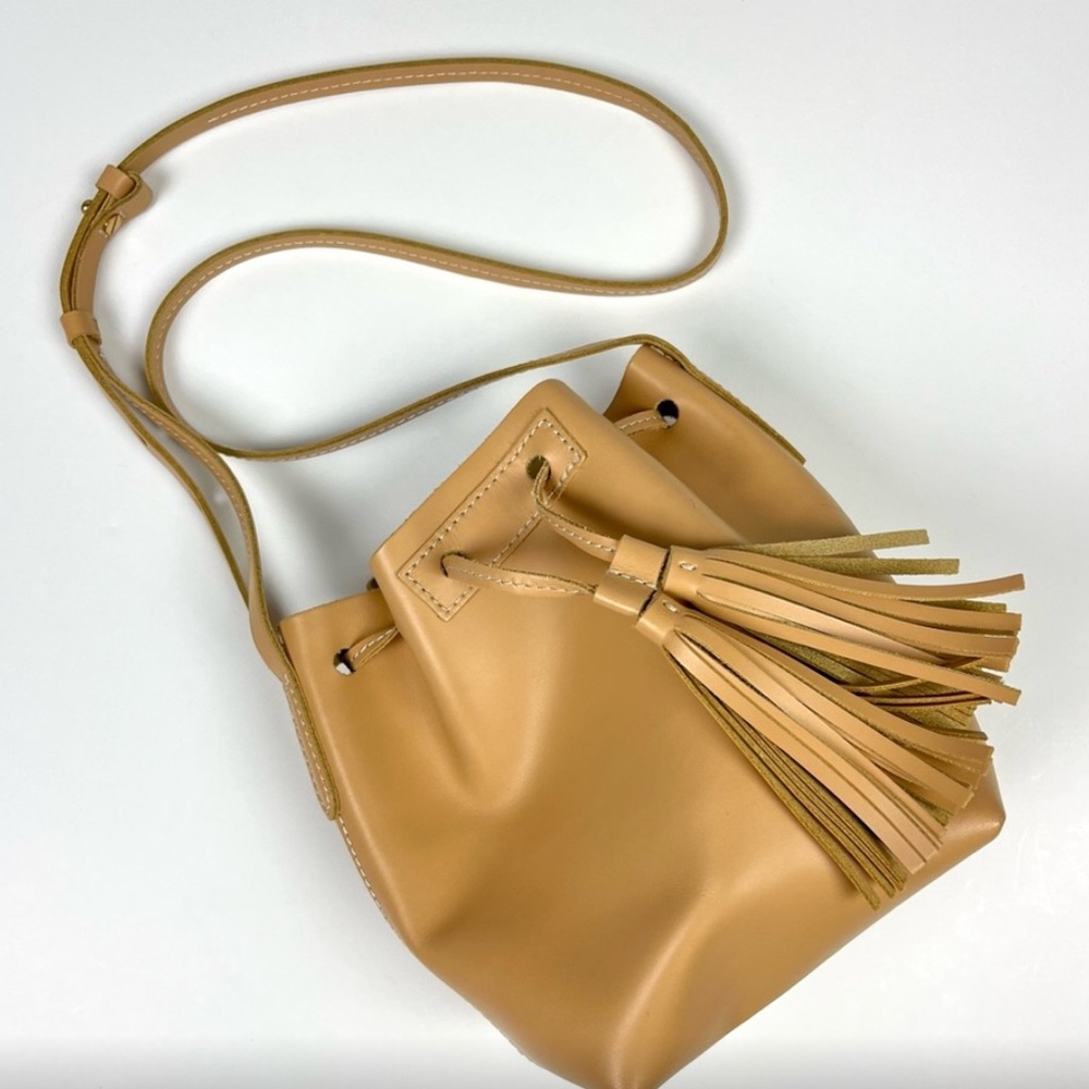 J Crew cross body small bucket bag with tassels